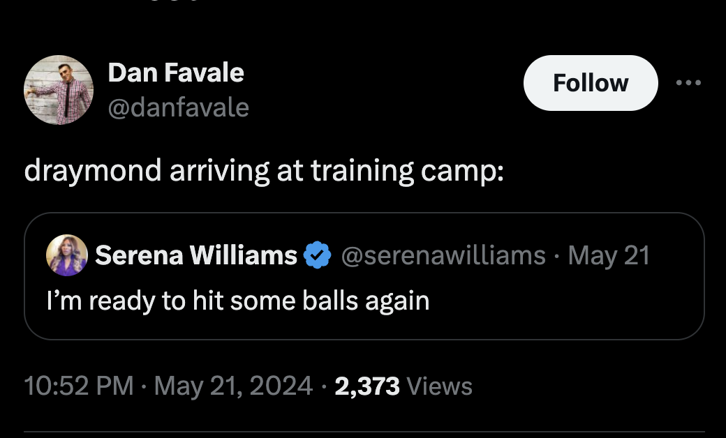 screenshot - Dan Favale draymond arriving at training camp Serena Williams May 21 I'm ready to hit some balls again 2,373 Views